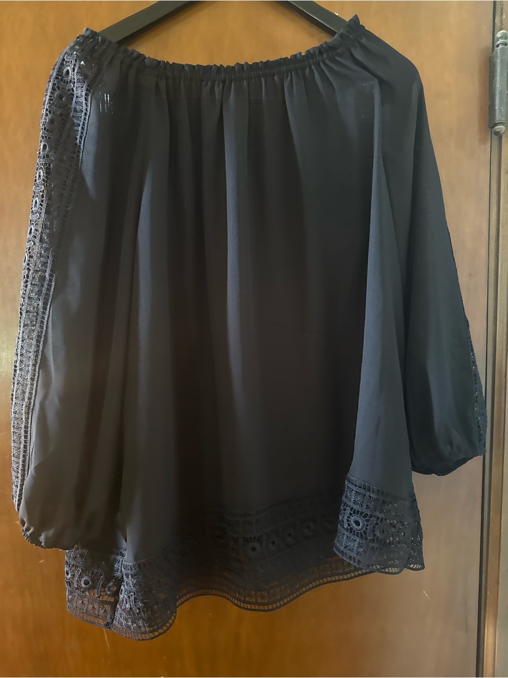 Zac & Rachel Black Off-Shoulder Lace-Trim Tunic